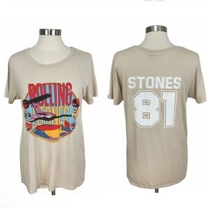 Daydreamer Medium Beige Rolling Stones 81 Logo Short Sleeve Cotton T-Shirt